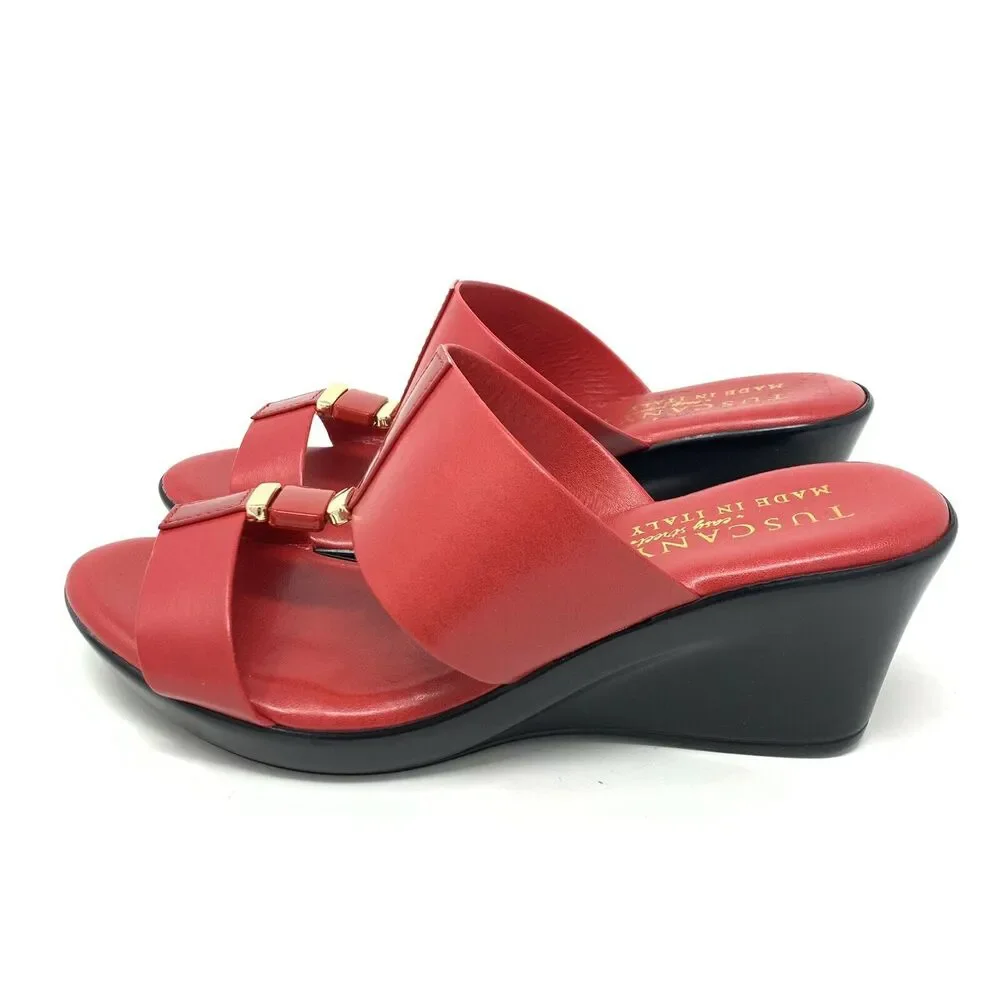 NIB Easy‎ Street Women's Benita Wedge Sandal Red Patent 7.5 X-Wide